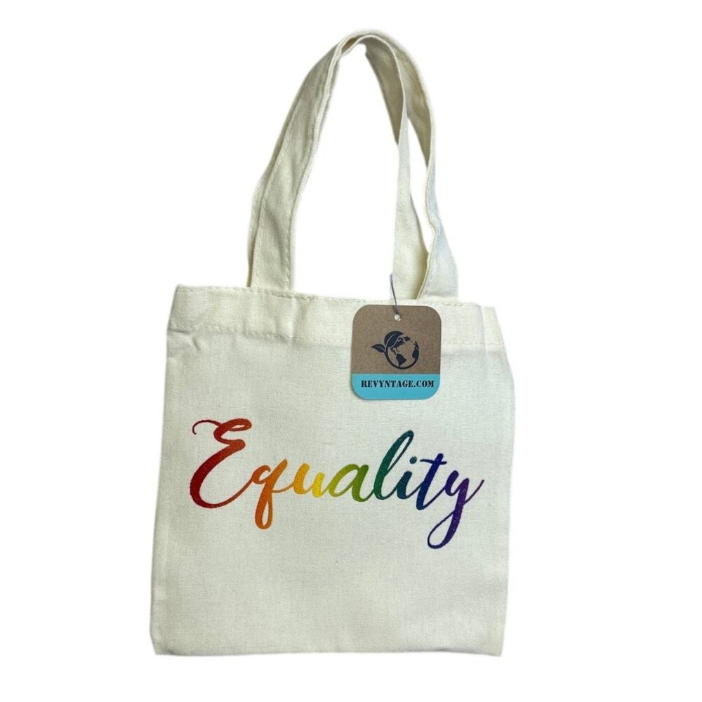 New Hand Printed Rainbow Equality Double Sided Handle Mini Canvas Tote Gift Bag